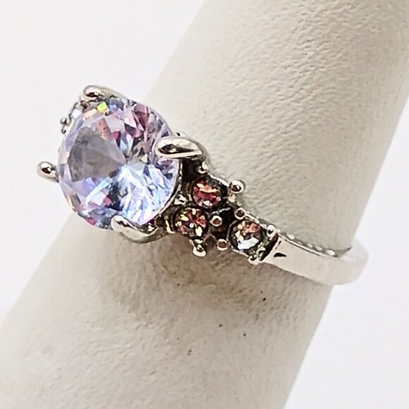 Vintage Womens Silver Plated Alexandrite Simulated Diamond Ring Size 5.5 Pinky - Picture 2 of 8